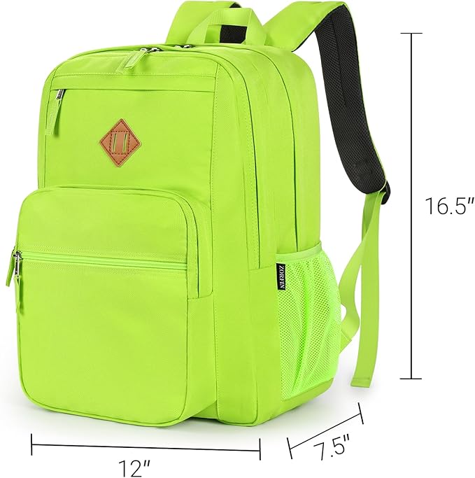 ZORFIN 26L Backpack for School, College, and Travel: Water Resistant Bookbag with 8 Compartments - Greenyellow