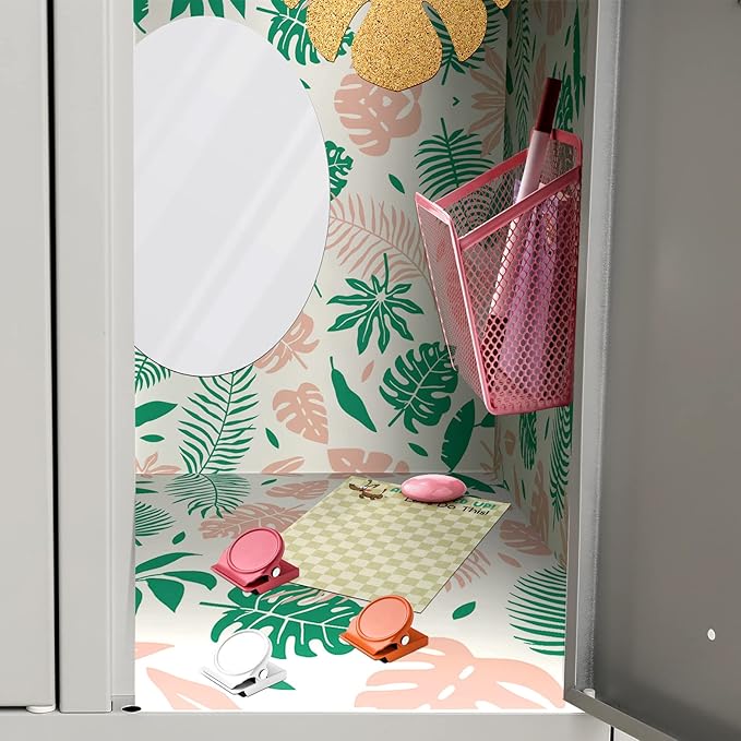 Harloon 15 Pcs Locker Decoration and Organizer Kit Locker Wallpaper Magnetic Pen Holder and Mirror Whiteboard Marker Cork Board with 3 Push Pins 3 Magnetic Clip 6 Magnets(Palm Leaf)