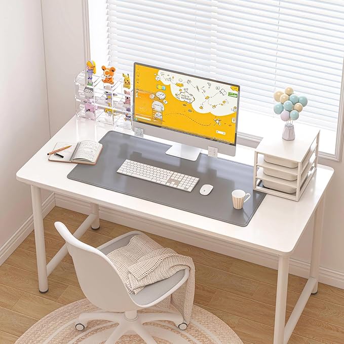 DAWNTREES Desk Mat Protector,PU Leather Desk Pad,Non Slip, Large Mouse Pad and Keyboard Mat, Waterproof Writing Pad for Office and Home (Dark Gray)