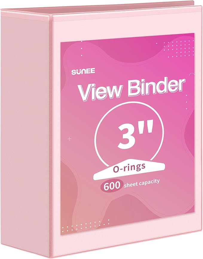 SUNEE 3 Ring Binder 3 Inch 1 Pack, Clear View Binder Three Ring PVC-Free (Fit 8.5x11 Inches) for School or Office Supplies, Pink