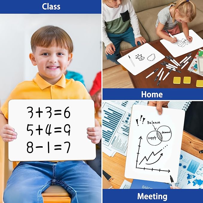 BainGesk Small White Board, 24 Pack Dry Erase Board, 9"×12" Mini White Board Double Sided for Students, Whiteboard Bulk with 24 Markers, 24 Erasers, Office Supplies, Classroom Must Haves