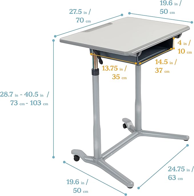ECR4Kids 3S Mobile Desk, Sit Stand and Store, Adjustable, Open Front Desk