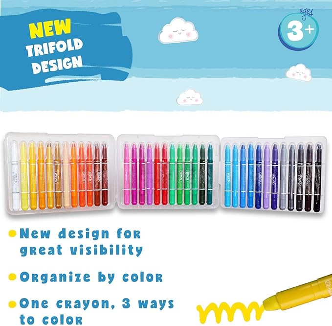 DOODLE HOG Washable Crayons 36 Colors, Kids and Toddler Crayons, Watercolor, Non Toxic, 3 in 1 (Pack of 24)