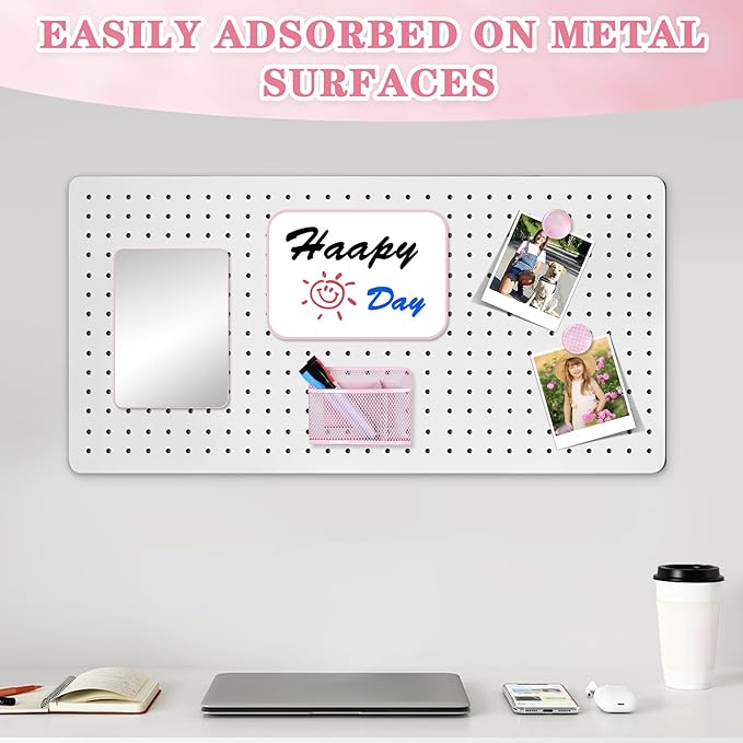 8PCS Pink Locker Accessories for Girls with Magnetic Mirror & Whiteboard, Magnetic Pen Holder, Dry Erase Markers, Magnets, Cute Locker Organizer & Decorations for Back to School Essentials