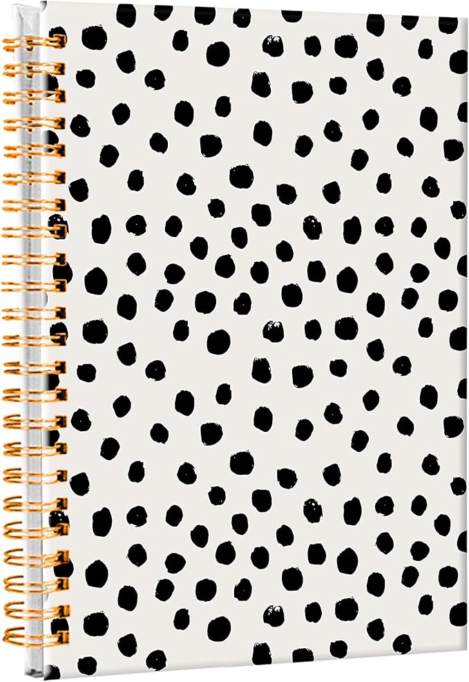 iampanda Spiral Journal Notebook,Strong TwinWire Binding with Premium Paper for Girl Women,Fashion 60 Sheets A5 College Ruled NotebookJournal,Perfect for School Office Home Gifts,Cute Black Polka