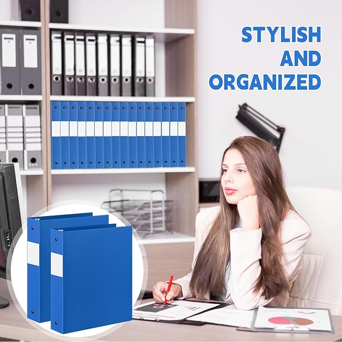 Henoyso 12 Pcs 3 Ring Binder 1.5 Inch Plastic Flexible Round Binder Fits Letter Size 8.5 x 11 Inch Paper Holds 300 Sheets with 1 Pockets for Office School (Blue)