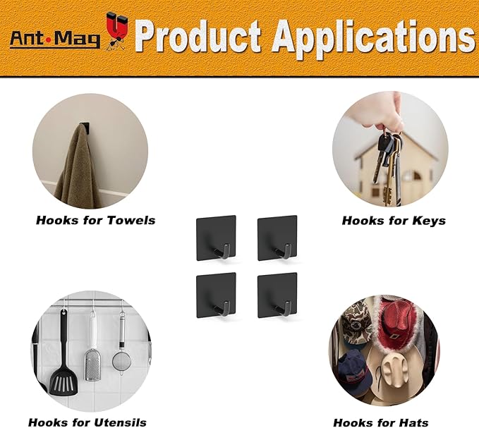 Ant Mag Magnetic Key Hooks 4 Pack Wall Mounted for Hanging Key Towel Bag Hat Scarf Wreath on Metal Surface for Home Kitchen Bathroom Fridge Cabinet Entryway