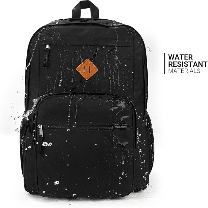 ZORFIN 36L Black Backpack for School, College, and Travel: Water Resistant Bookbag with 8 Compartments
