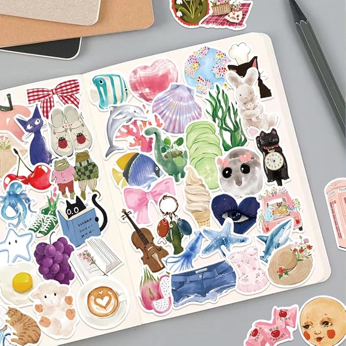 150PCS Aesthetics Stickers,Summer Watercolor Decals,Vinyl Waterproof Stickers for Laptop Water Bottle Journal