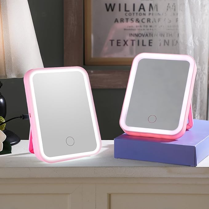 Sintuff 2 Pcs Light Up Locker Mirror Accessories Rectangular Magnetic Mirror for Locker, Bathroom, Household Refrigerator, Workshop Toolbox or Cabinet(Pink)