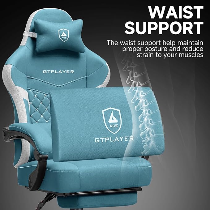 GTPLAYER Gaming Chair, Fabric Computer Office Chair with Pocket Spring Cushion, Ergonomic Office and Gaming, Video Gaming Chair with Linkage Armrests, High Back Desk Chair with Adjustable Recliner