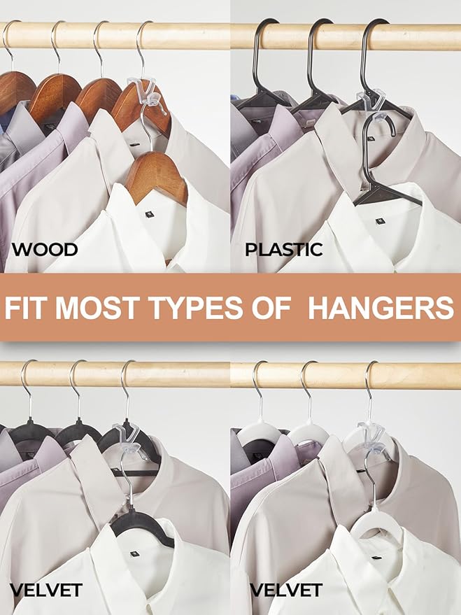 HOUSE DAY Space Saving Hangers 20 Pack, Clear Clothes Hanger Connector Hooks, Heavy Duty Hangers Space Saver, Premium College Dorm Room Essentials, Closet Organizers and Storage