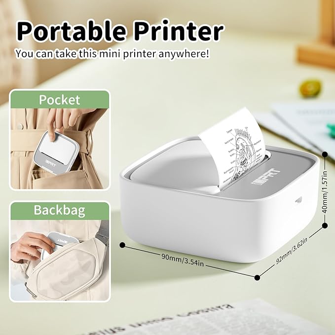 iDPRT Mini Sticker Maker Portable Printer with 1 Roll Sticker Paper - Bluetooth Inkless Printers for Study Notes, Pictures, DIY, Label, iOS & Android Free App with Multiple Templates, Grey