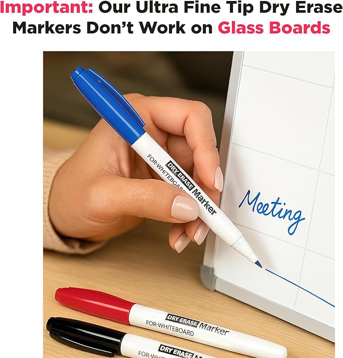 Ultra Fine Dry Erase Markers – 0.5mm Tip, 8 Pack – For Precise Writing in Tight Spaces – Whiteboard Markers for Planner, Calendar, Office, School – Low Odor