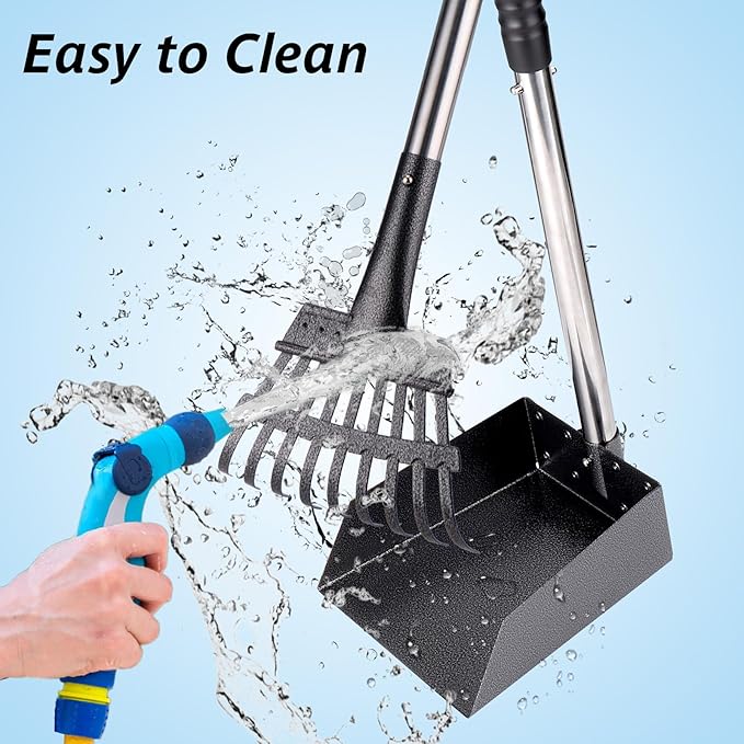 BABORUI Metal Chicken Poop Scooper Kit – Adjustable Height 15"-38", Heavy-Duty Rake & Shovel Set for Chicken Coop Cleaning, Detachable Stainless Steel Poop Shovel for Chicken Coop Accessories