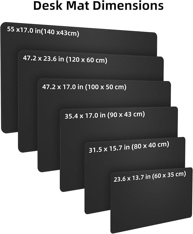 Extra Large Desk Pad Mat - Waterproof Mouse Pad & Desk Protector, Non-Slip XXL PU Leather Gaming Mat for Keyboard/Mouse, Stitched Edge with Ergonomic Support, 47.2"x23.6" (Black)