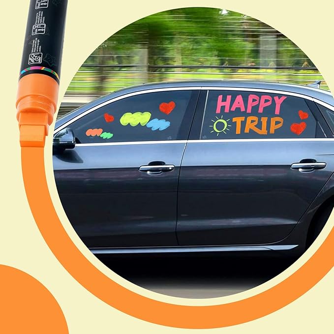 GOTIDEAL Window Markers, Jumbo Chalk Markers for Blackboard Erasable,Washable Car markers for Auto,Chalkboard,Glass,Mirrow,Calendar,Thick Tip12 Colors Car Paint Pens With Metallic Colors(15mm)