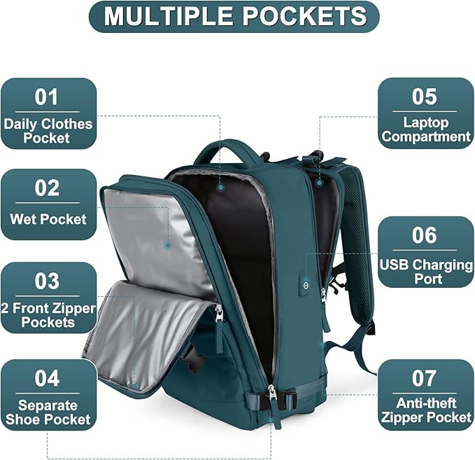 Large Travel Backpack For Women Men Airline Approved Carry On Backpack Flight Approved Waterproof Sports Luggage Backpack Casual Daypack Small Hiking Backpack