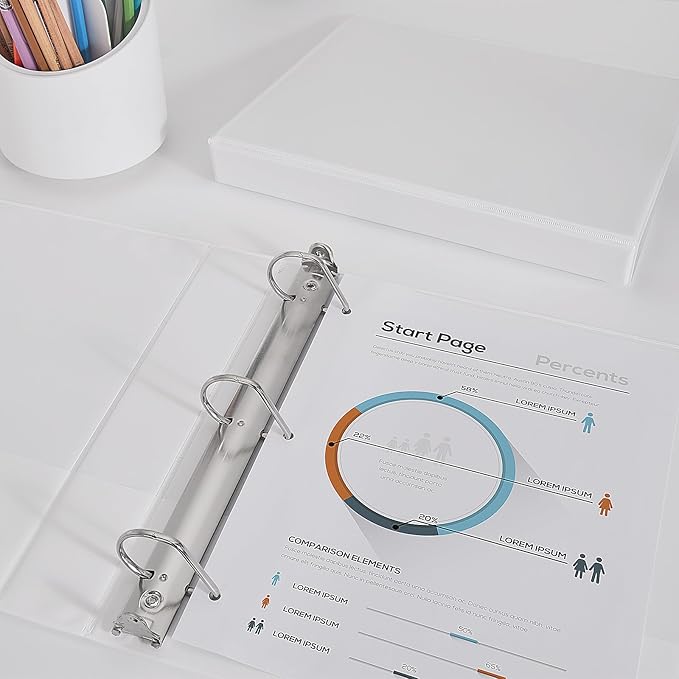 Comix Sturdy 1.5 Inch D-Ring Binders, 1.5'' 3 Ring Binder with Clear View Cover, 1-1/2 Inch Rings Holds 350 Sheets of 8.5" x 11" Paper, 6 Packs (White)