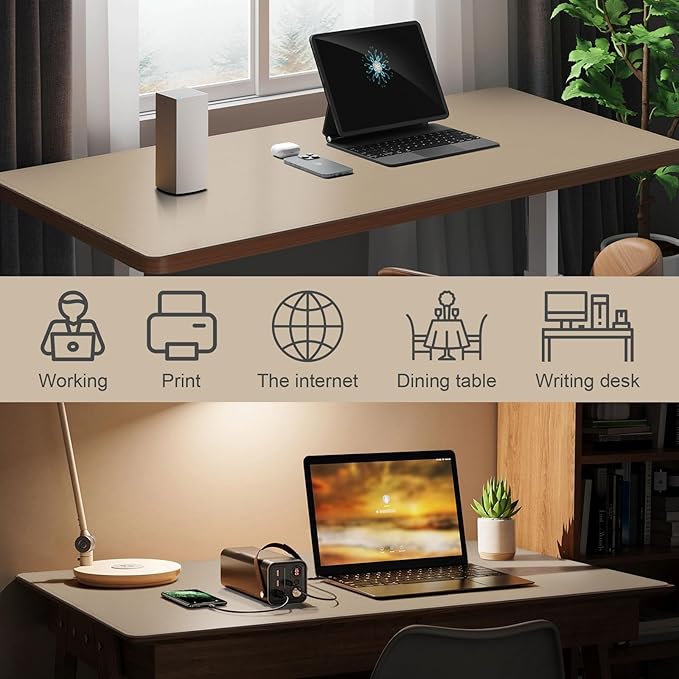 DAWNTREES Desk Mat Protector,PU Leather Desk Pad,Non Slip, Large Mouse Pad and Keyboard Mat, Waterproof Writing Pad for Office and Home (Beige,47.2''x23.6'')