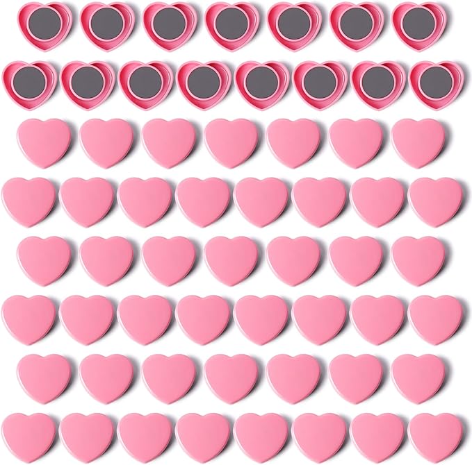 60PCS Fridge Magnets - Mini Heart Refrigerator Magnets - Heavy Duty Strong Magnets for Whiteboard, Map & Locker, Cute Pink Small Decorative Magnet for Classroom, Kitchen, Office, Home, Cabinet