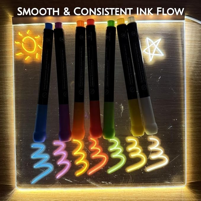 14-Color Neon Markers for LED Note Board - for Kids Drawing Board, for Acrylic Dry Erase Surface Board, 14 Markers | Creative Memo Board for Office, Home Decor, Parties (14pens)