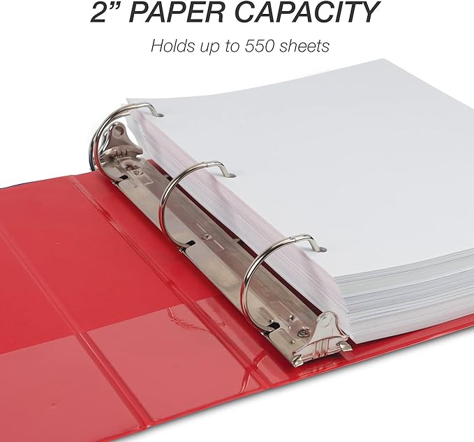 Samsill Durable 2 Inch Binder, Made in The USA, D Ring Binder, Customizable Clear View Cover, Ruby Red, Holds 475 Pages