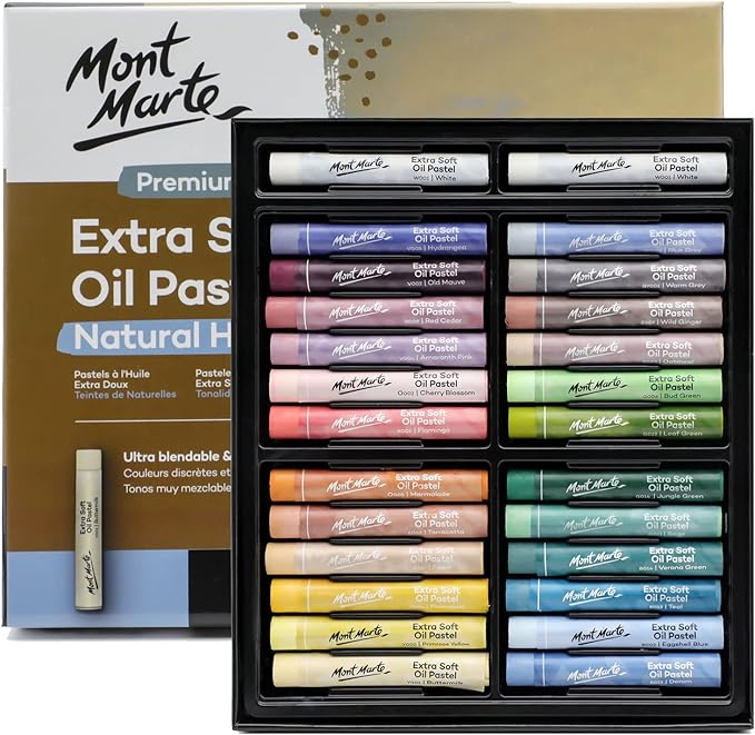 Mont Marte Extra Soft Oil Pastels Natural Hues Premium 26pc, Assorted Natural Colors, Vibrant and Buttery, Versatile Art Pastels for Blending, layering & Shading, Ideal for Coloring and Sketching