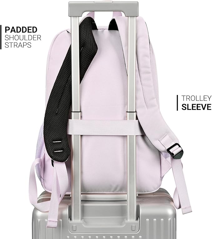 ZORFIN 26L Backpack for School, College, and Travel: Water Resistant Bookbag with 8 Compartments - Lavender