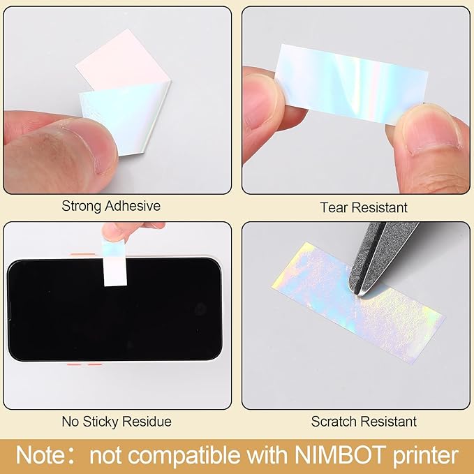 1600 Pcs Label Tapes 15 x 40 mm Laminated Stickers Replacement Compatible with D30 Portable Thermal Label Paper Printer Tapes for Office 160 Pcs/Roll (Holographic Silver)