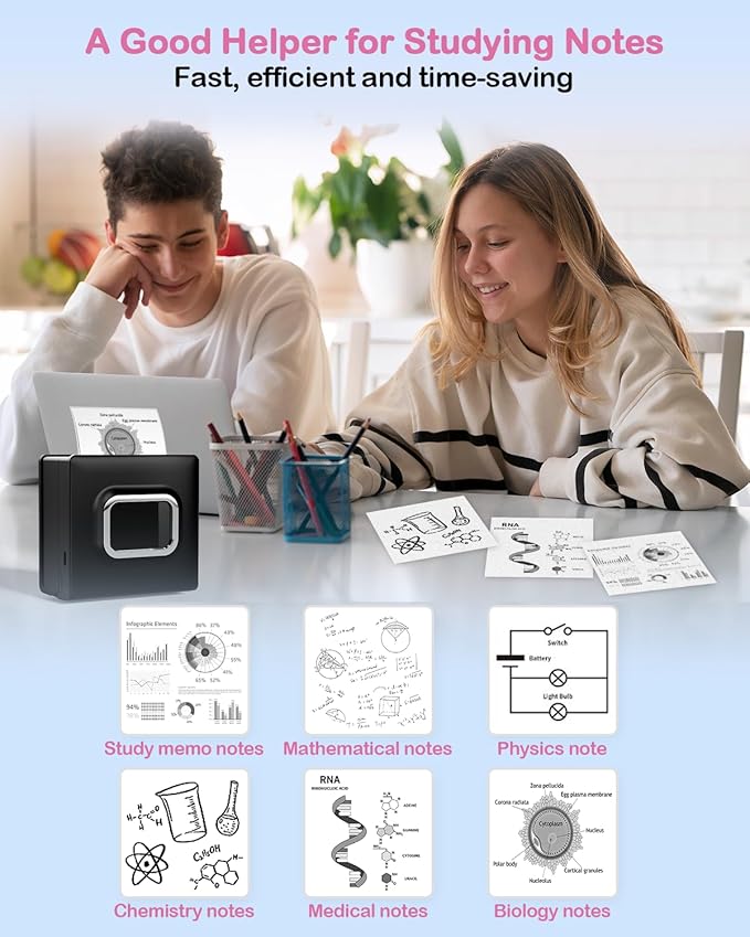 M02D Mini Pocket Bluetooth Thermal Printer, Mini Thermal Printer, Sticker Maker Machine, DIY Creation, Photos, Office, Notes, List, Gift Card, Receipt Printer - Black