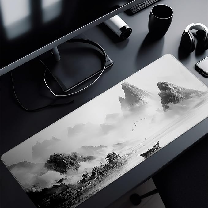 Landscape Mouse Pad Abstract Big Mouse Pad 31.5x11.8 Inch Landscape Texture Non-Slip Rubber Base Large Mousepad Stitched Edges Keyboard Mouse Mat Desk Pad for Office and Home
