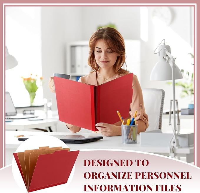 60 Pcs Classification Folders Letter Size, 3 Divider Pressboard File Folder with Fasteners, Expanding File Organizer Bulk for Teachers, Clergy, Office, Church, Christmas Donations (Red)