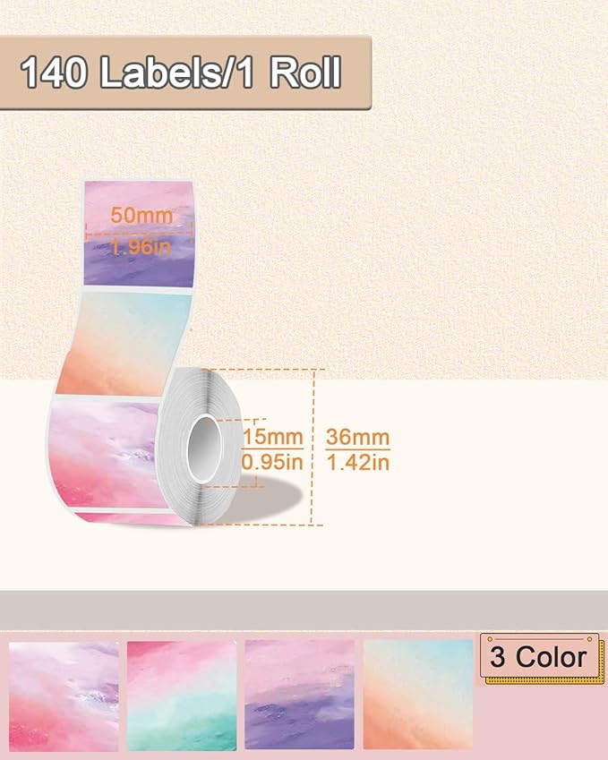 2 inch Square Thermal Labels for T50M/M106/M110/M220/M260 Label Maker, Thermal Printer Labels for Barcode, Shipping, Customized, Direct Thermal Stickers 140 PCS/1 Roll, Nebula