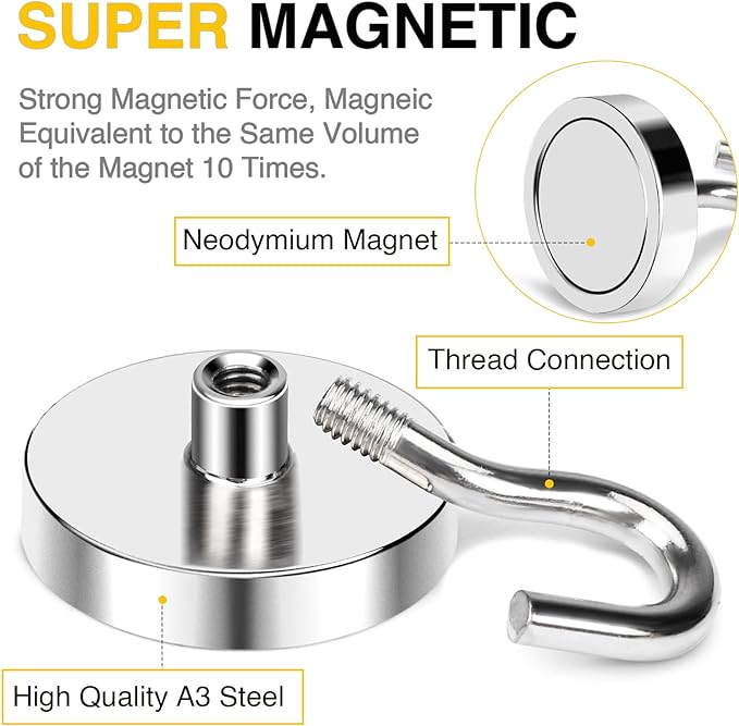 DIYMAG Outdoor Hooks for Hanging String Lights, Magnetic Hooks Strong 118lbs+ Hanging Party Light Wall Cable 2025 Cruise Cabin Ship Essentials Heavy Duty Strong Magnets for Outside Grill 10PCS