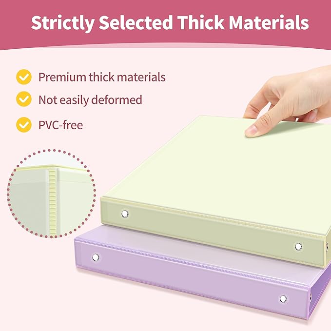 SUNEE 1/2 Inch Binders 3 Ring 6 Pack, 3 Ring Binders Clear View PVC-Free Bulk (Fit 8.5x11 Inches) for School or Office Supplies, Pastel Binder