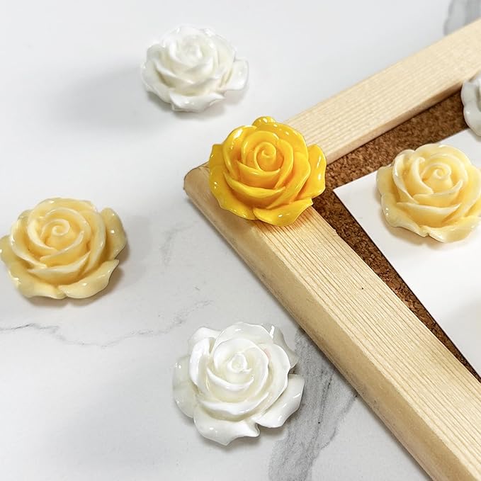 15 pcs - Cute Flower Magnet, Yellow Rose Magnet for Fridge and Locker, Whiteboard and Decorative (15 pcs - Rose - Yellow)