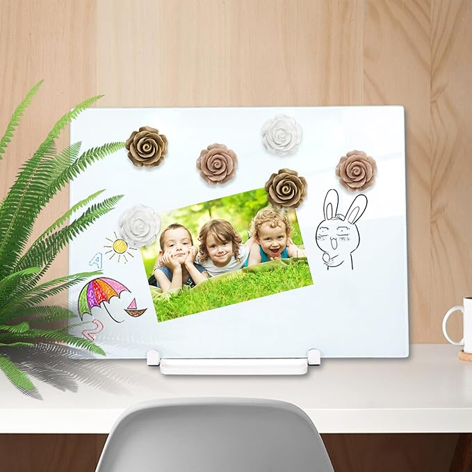 15 pcs - Cute Flower Magnets - Rose Magnets for Office Whiteboard, Locker & Decoration (15 pcs - Rose - caffee)