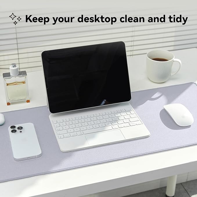 Waterproof Large Gaming Mouse Pad with Durable Stitched Edges, Non-Slip Rubber Base, Grainy Jacquard Mouse Mat Desk Pad for Home Office Gaming, 15.74"x35.43"x0.12", Light Gray