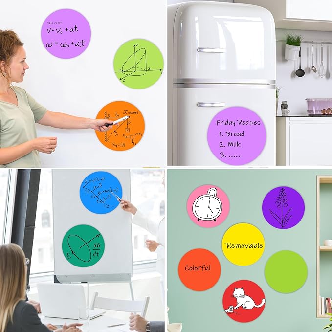 24 Pack Colorful Dry Erase Dots Circles,11 Inch Removable Vinyl Dot Wall Decal,Whiteboard Marker Stickers for Home,School,Office,Teachers,Students,Table & Desk(12 Colors)