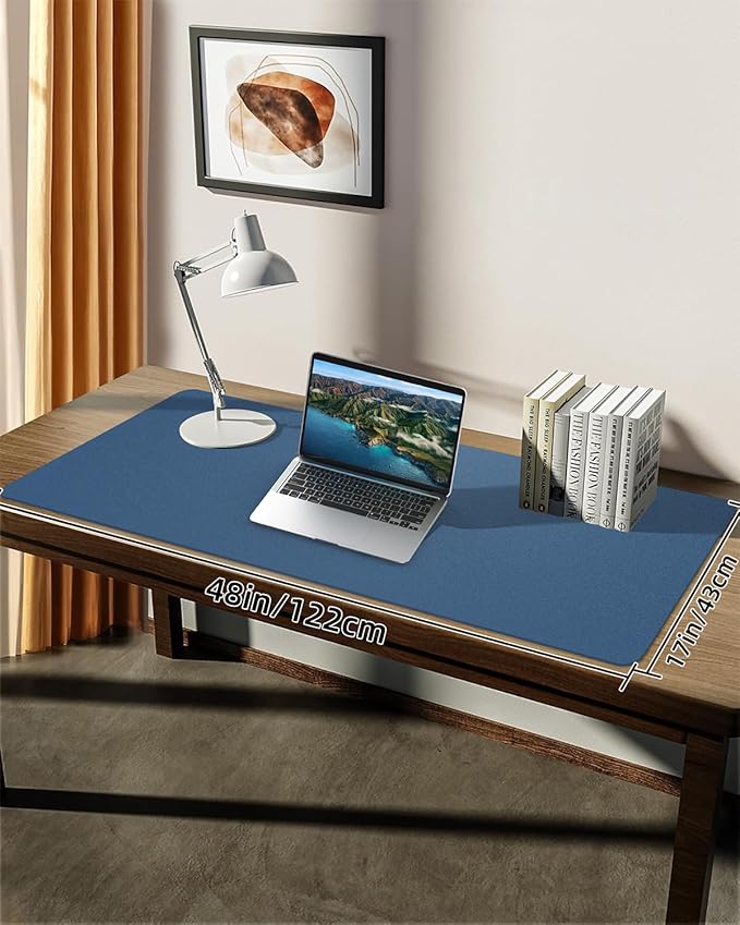 Leather Desk Pad Protector, Large Desk Mat, Mouse Pad, Non-Slip PU Leather Desk Blotter,Desk Cover mat,Desk mat for Keyboard and Mouse,Mat for Office&Home (Grey Blue, 48" x 17")