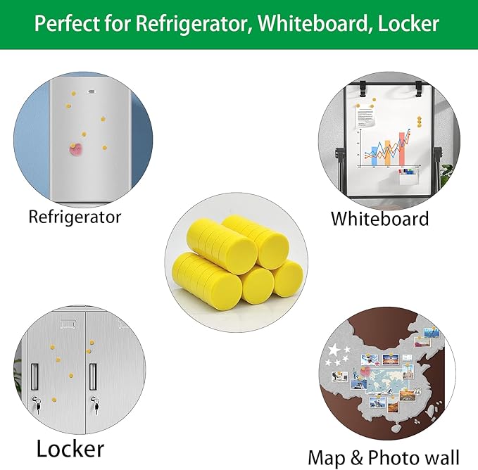 ZDZBLX 30 Pack Strong Fridge Magnets, Heavy Duty Round Refrigerator Magnets, Small Whiteboard Magnets for Fridge, Locker, Crafts, Kitchen, Office, Classroom, Mini Cute Magnet for Home School (Yellow)
