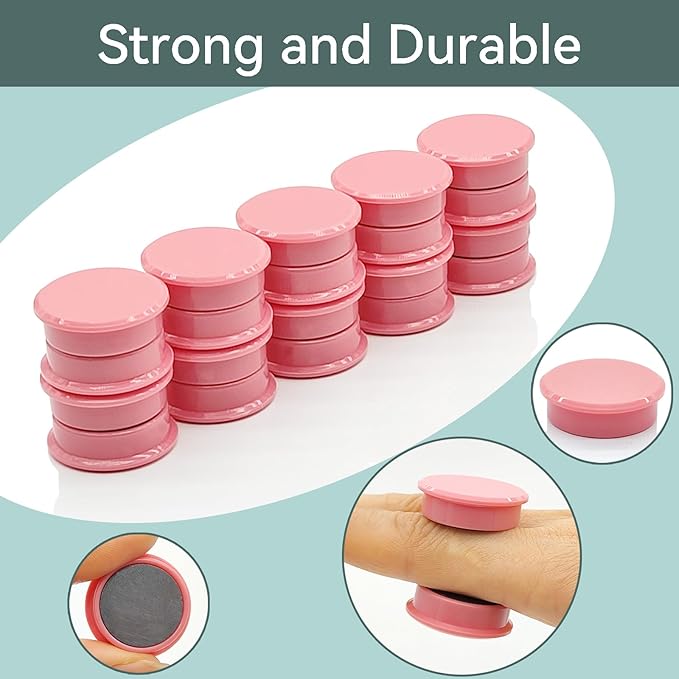 Fridge Magnets, 30 PCS Magnet Refrigerator Magnets Small Magnets for Whiteboard, Round Strong Magnets Heavy Duty Magnets Cute Mini Whiteboard Magnets for Fridge Locker Classroom Office (Pink)