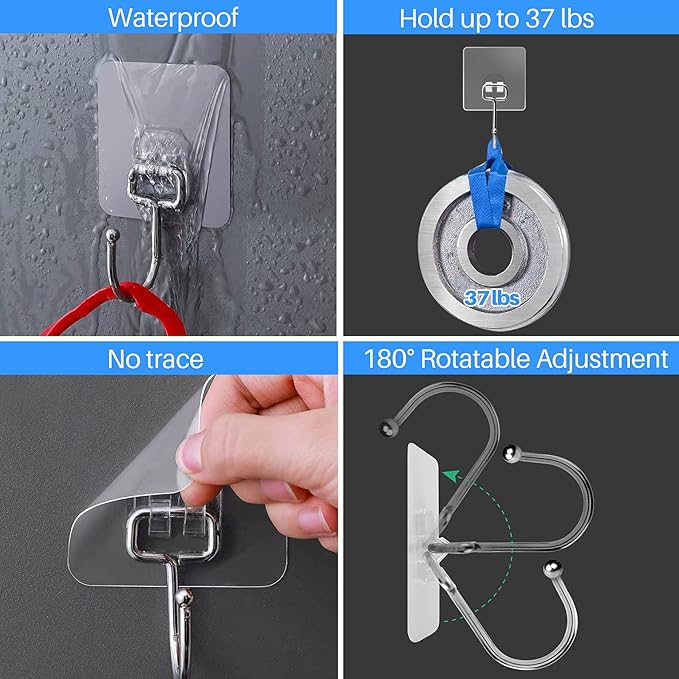 Antimbee 30-Pack All-Purpose Adhesive Hooks for Hanging, Wreath Door Hanger Heavy Duty Hooks 37 lb(Max), Sticky Wall Hook fit Home, Bathroom, Kitchen, Office and Outdoor