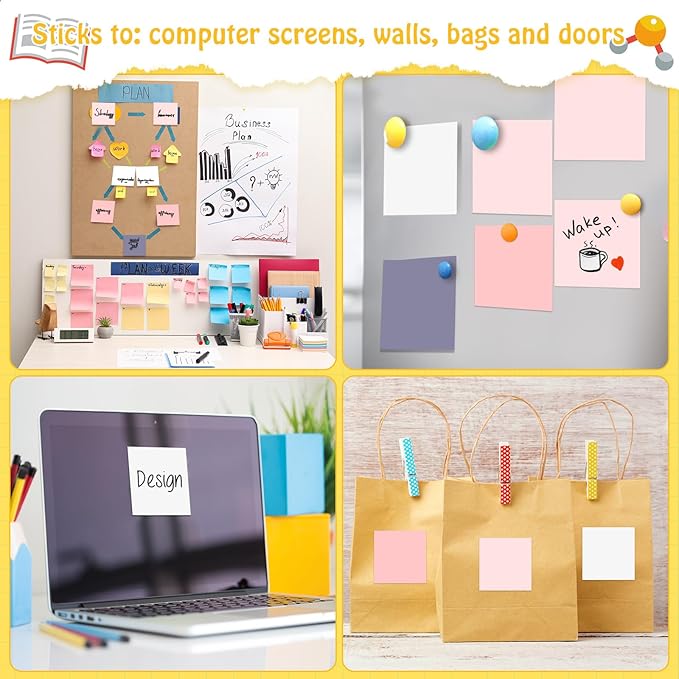 Fainne 24 Pack Sticky Notes Bulk Back to School Supplies Self Stick Note Pads Paper Memo for Office First Day of School Student Teacher Essentials (3x3inch,Simple Color)