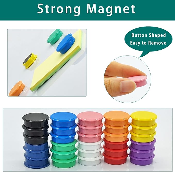 ZDZBLX Fridge Magnets, Heavy Duty Strong Refrigerator Magnets for Whiteboard Locker, 100 Pack Decorative Round Magnets in 10 Colors, Cute Colored Magnet for Fridge, Office, Kitchen, Classroom, Home