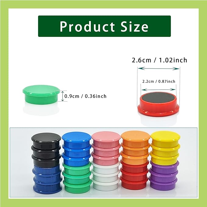 Fridge Magnets, 50 Pack Strong Refrigerator Magnets, Colorful Cute Mini Round Magnets for Whiteboard, 10 Colors Heavy Duty Small Magnet for Fridge Office Locker Crafts Classroom Dry Erase Board