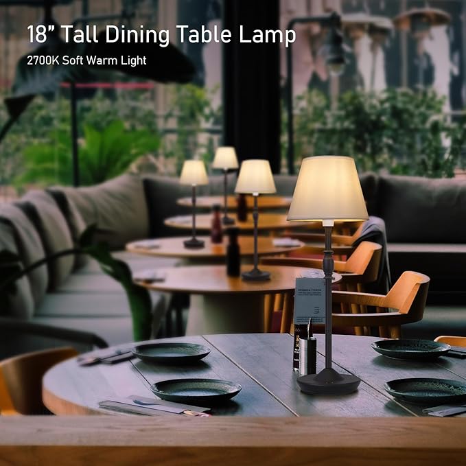 Cordless Table Lamp Portable Small LED Touch Lamp with Dimmer, 18" 2700K Rechargeable Battery Light for Bedside, Dining Room, Bedroom Lamp, Patio, Bar, Night Light, Bathroom (Sand Black)