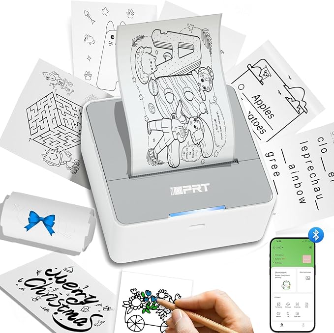 S2 Sticker Printer, PrintPods Mini Printer, Bluetooth Portable Sticker Maker with 1 Roll Paper, Print Pod Inkless Thermal Printers for iPhone, Impresora Portátil for Notes, Journal, DIY, Kids Gift