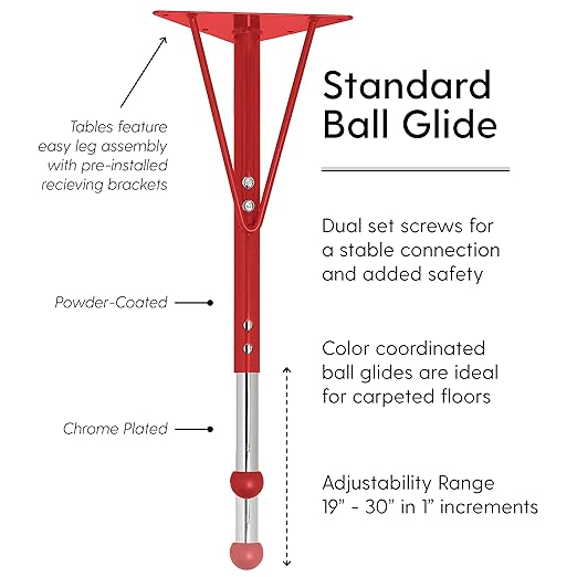 FDP Rectangle Activity School and Office Table (24 x 60 inch), Standard Legs with Ball Glides, Adjustable Height 19-30 inches - Gray Top and Red Edge